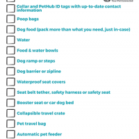 checklist for dog travel with pethub illustrated dog on top right and left